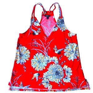 Express Women's Red Floral Polyester V-Neck Sleeveless Casual Top Blouse Size S